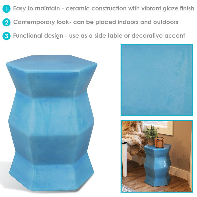 Sunnydaze 17.25 in Moderno Geometric Glaze Ceramic Garden Stool