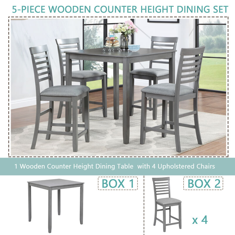 Cagka 5‑Piece Counter Height Square Wood Dining Set image number 7