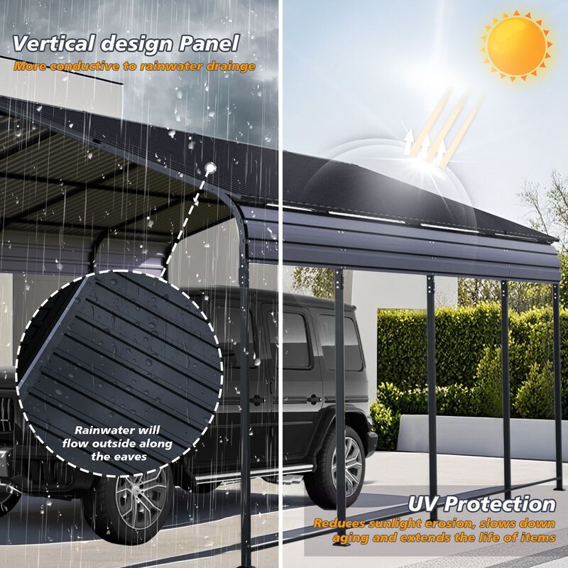 12x20 FT Heavy Duty Metal Carport With Galvanized Steel Roof image number 4