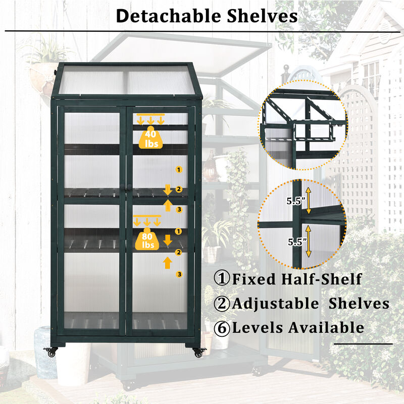 Whisen 78-Inch Garden sheds, Greenhouse with 4 Skylights & 2 Folding Shelves image number 4