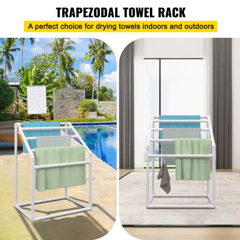 Outdoor PVC Towel Holder Stand with 5 Drying Bars, Clips, Hook & Bag for Pool and Bathroom-White image number 1