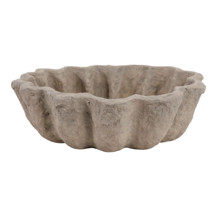12" Fluted Paper Mache Bowl, Taupe