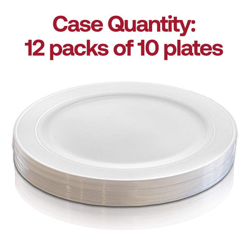 6" White with Silver Edge Rim Plastic Pastry Plates (240 plates) image number 3