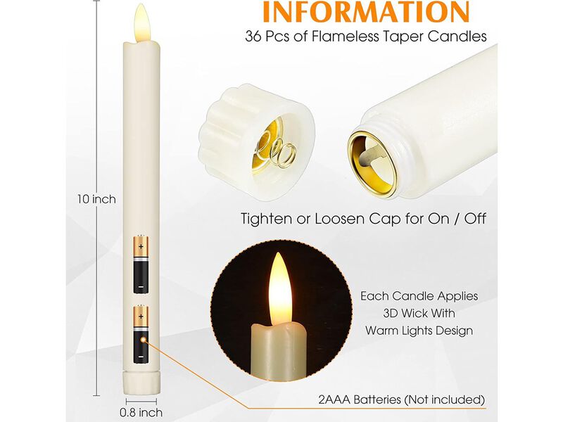 Pieces Flameless Taper Candles 10 Inch image number 2