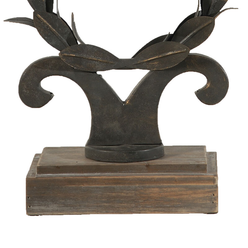 26 Inch Artisanal Table Lamp, Laurel Wreath Iron Frame, Off White, Black - Benzara