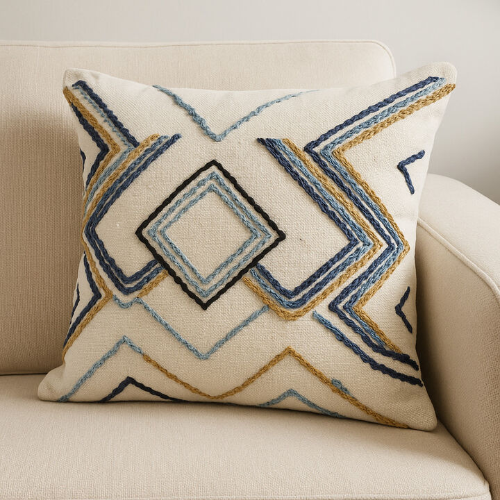 HomeRoots 20" Blue Yellow And Black Geometric Wool Blend Throw Pillow Cover with Texture