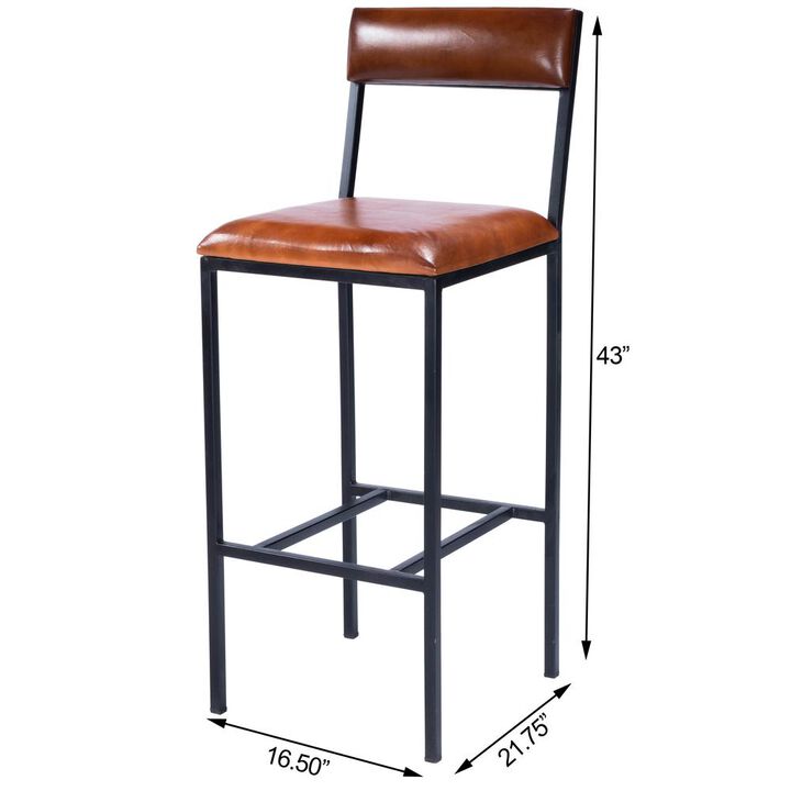 Butler Specialty Lazarus Leather & Metal 31.5 Bar Stool, Medium Brown