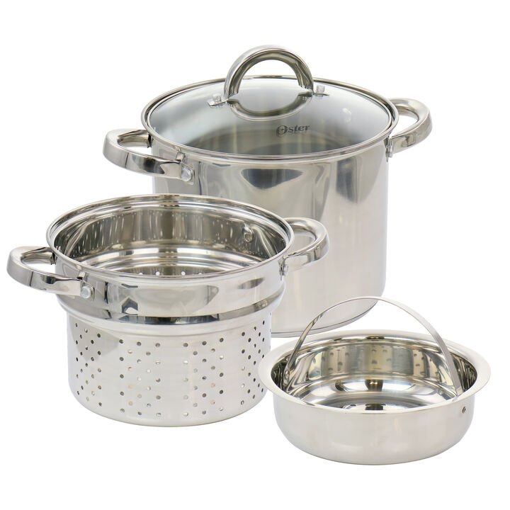 Oster Sangerfield 5 Quart Stainless Steel Pasta Pot with Steamer Insert and Basket