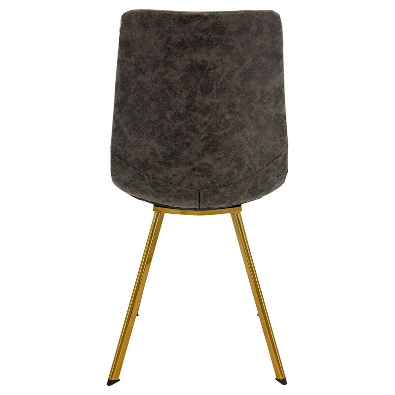 LeisureMod Markley Modern Leather Dining Chair With Gold Legs Set of 2 - Grey