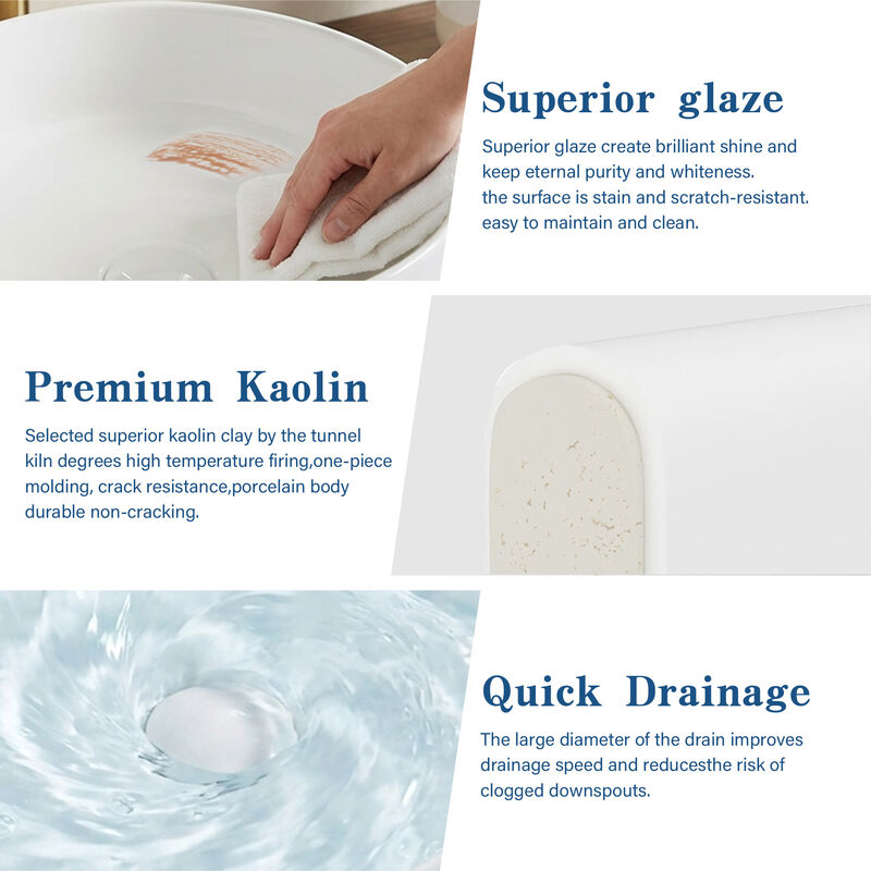 Round Ceramic Vessel Sink, Smooth Glazed Countertop Vanity Art Basin image number 5