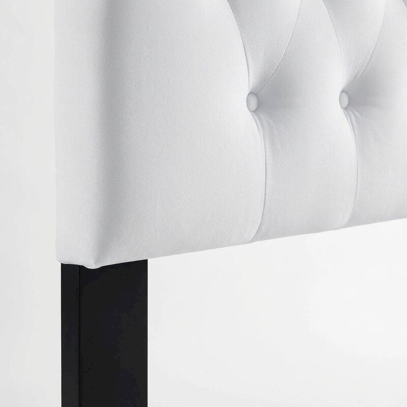 White Velvet Tufted Headboard with Diamond Pattern and Durable Upholstery image number 5