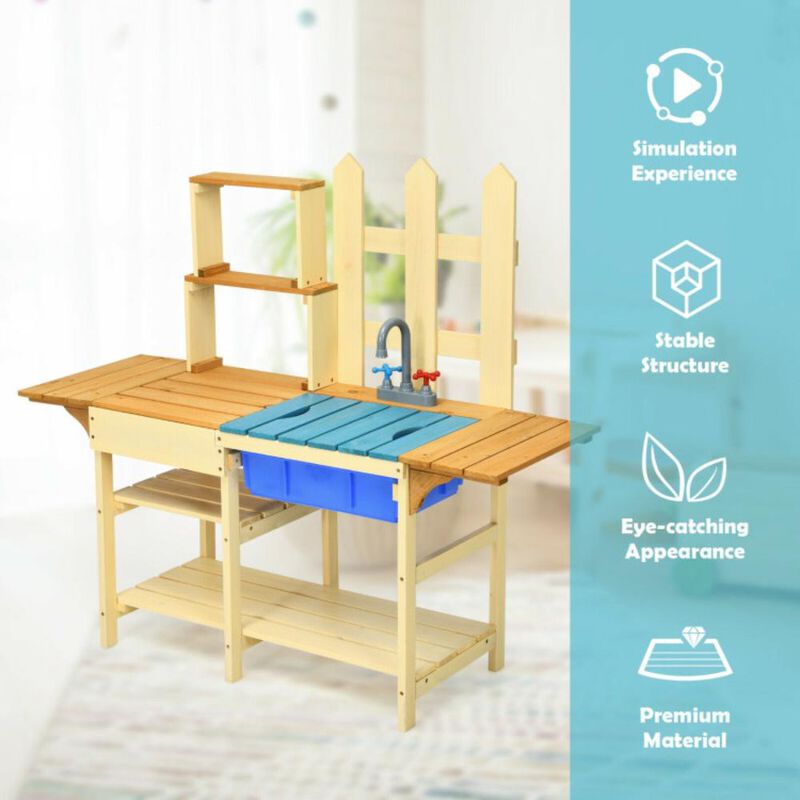 Hivvago Kid's Outdoor Wooden Pretend Cook Kitchen Playset Toy