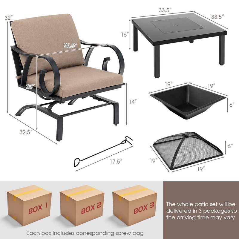 5 Piece Patio Rocking Chair Set with Multi Function Fire Pit Table image number 2