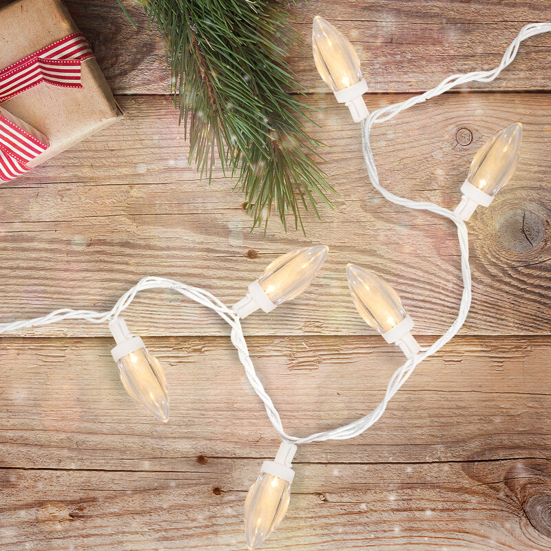 100 Warm White LED C9 Commercial Length Christmas Lights - 41 ft White Wire image number 1