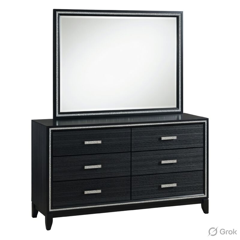 Queen Size Bedroom Set, Black Finish, 5-Piece Set with Bed, 2 Nightstands, Dresser and Mirror image number 6