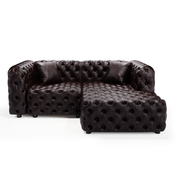 Whisen 77" Modern Modular Sofa with 1 Ottoman, Faux Leather Upholstered, for Living Room