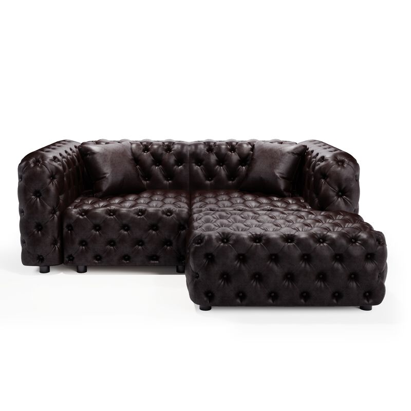 Whisen 77" Modern Modular Sofa with 1 Ottoman, Faux Leather Upholstered, for Living Room image number 0
