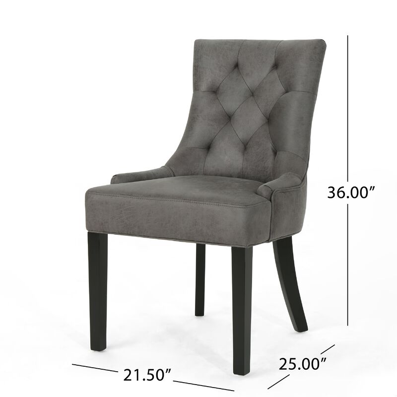 Chen Dining Chair Set of 2, Tufted Slate Gray Microfiber, Black Wood