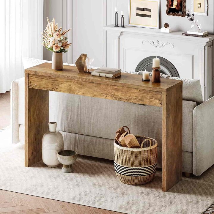 Modern Console Table for Entryway with Open Storage and Clean Lines- Brown