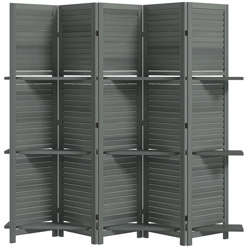 Hivvago 5-Panel Wood Room Divider with Shelves and Storage image number 0