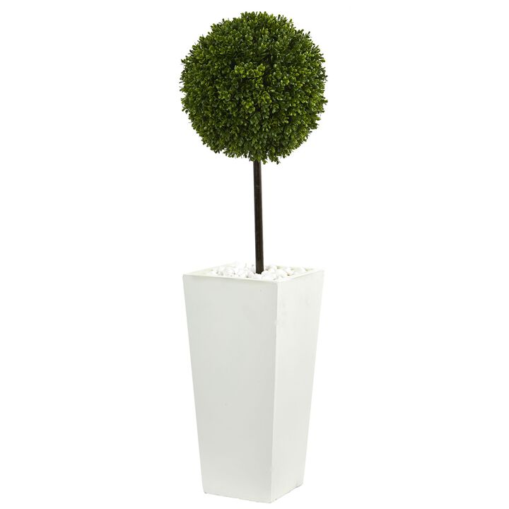 Hivvago 3.5 Feet Boxwood Ball Topiary Artificial Tree in White Tower Planter UV Resistant (Indoor/Outdoor)