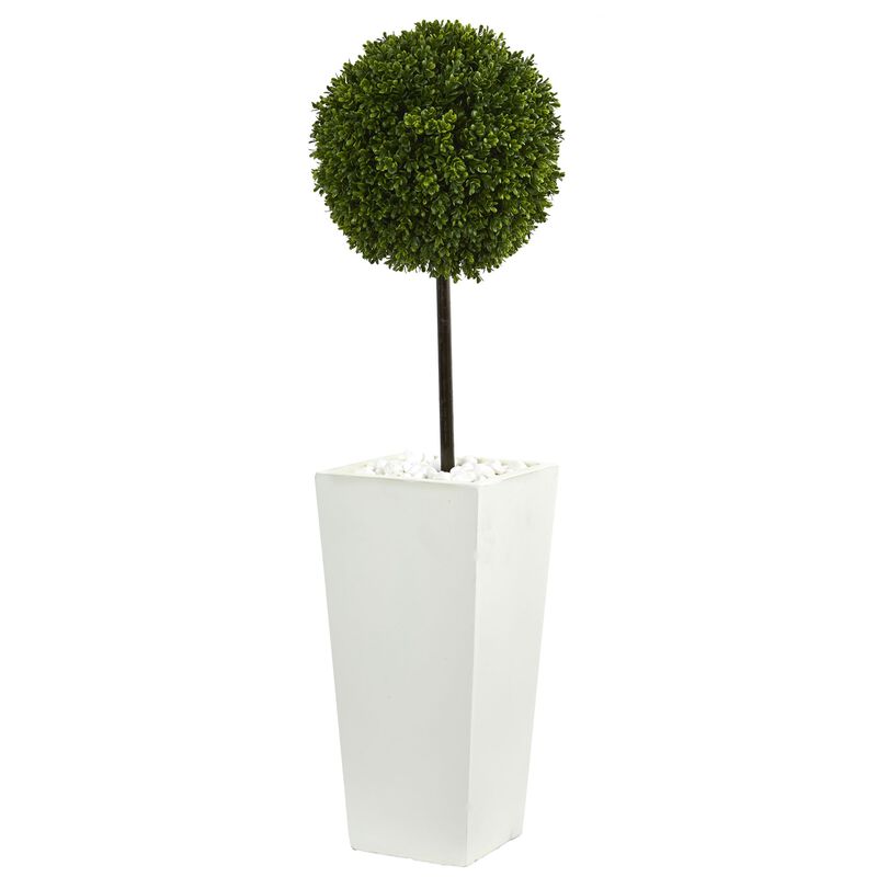 Hivvago 3.5 Feet Boxwood Ball Topiary Artificial Tree in White Tower Planter UV Resistant (Indoor/Outdoor)