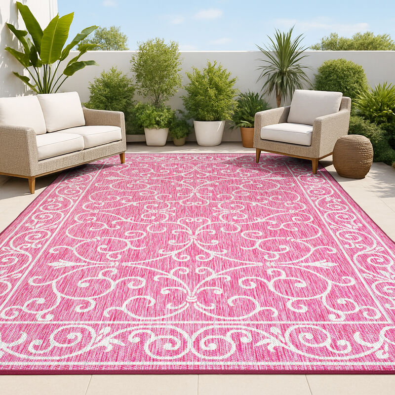 Charleston Vintage Filigree Textured Weave Indoor/Outdoor Area Rug