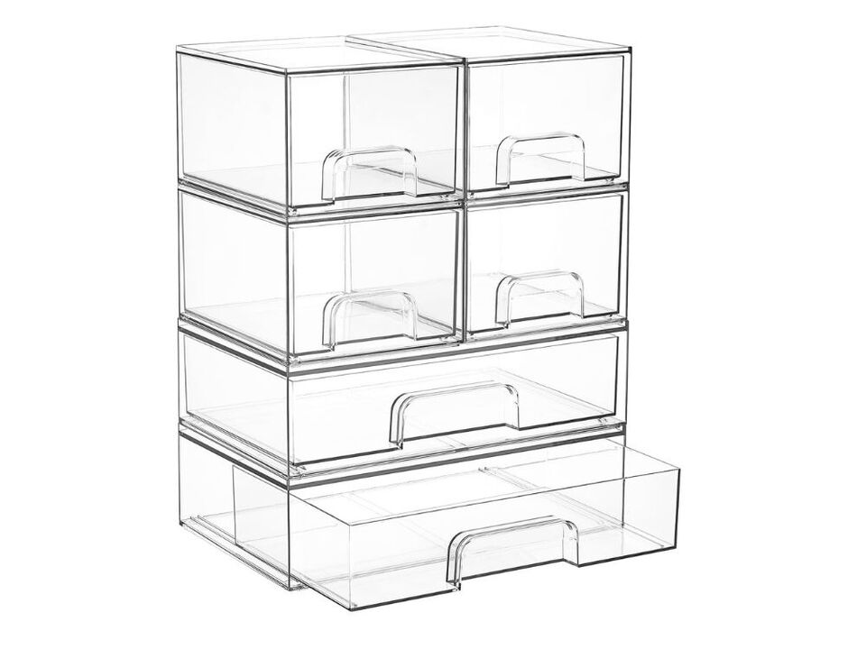 Stackable Storage Drawers Set of 6 Clear Plastic Organizer Bins Cabinet