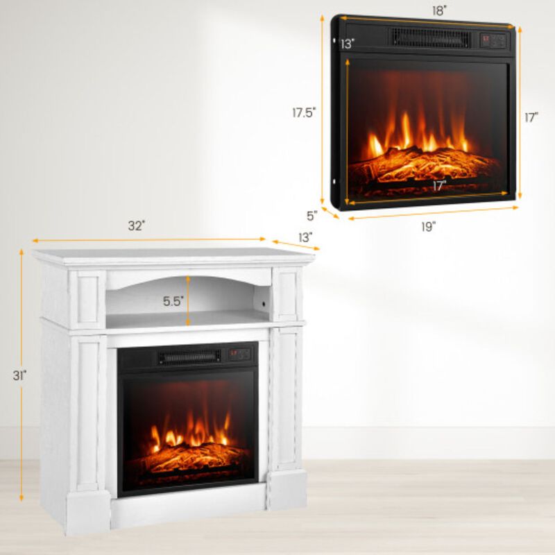 32 Inch 1400W Electric TV Stand Fireplace with Shelf