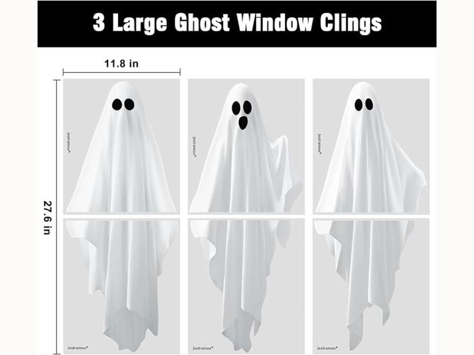 3-Pack Extra-Large Ghost Window Clings – White Silhouette Decals for Mirrors, Glass & Halloween Indoor Decor