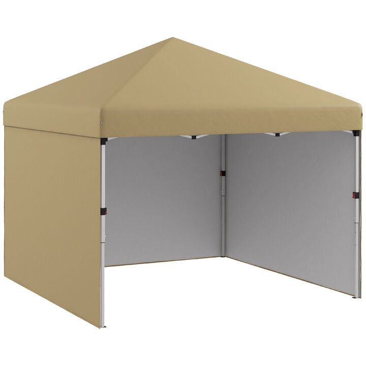 Outsunny 10' x 10' Pop Up Canopy Tent with 3 Sidewalls, Leg Weight Bags and Carry Bag, Height Adjustable, Instant Party Tent Event Shelter Gazebo for Garden, Patio, Beige
