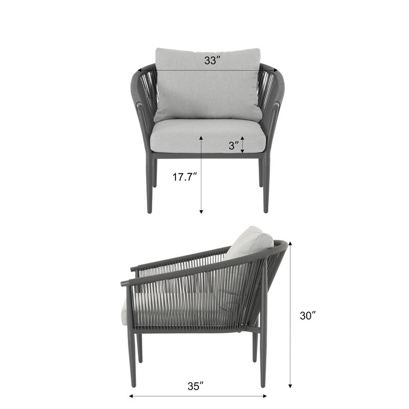 Rust-Proof Rope Weave Outdoor Chair, Waterproof Cushion, Ergonomic Patio Seating image number 3