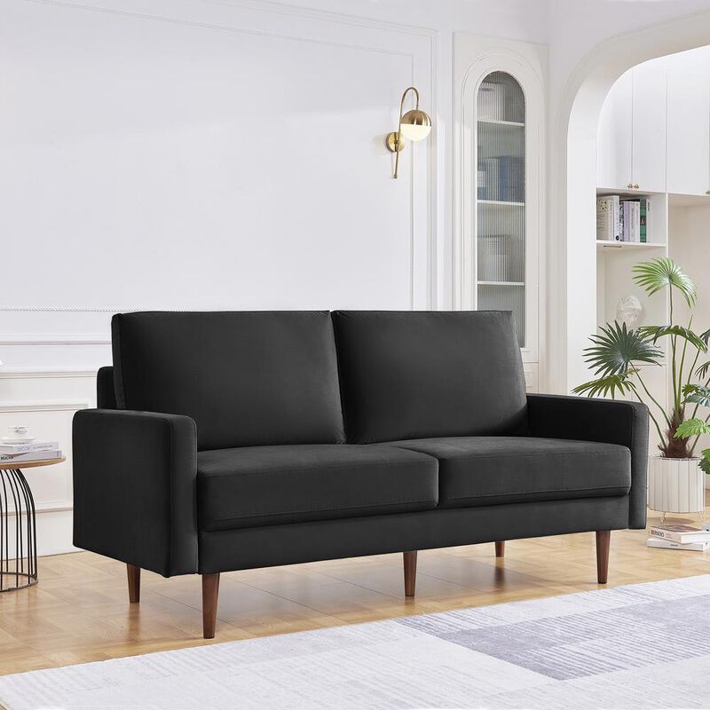 OS Home and Office Furniture 69 Inch Wide Upholstered Two Cushion Sofa with Square Arms