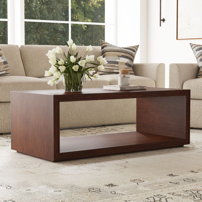 Waterfall Brown Rectangular Coffee Table with Casters