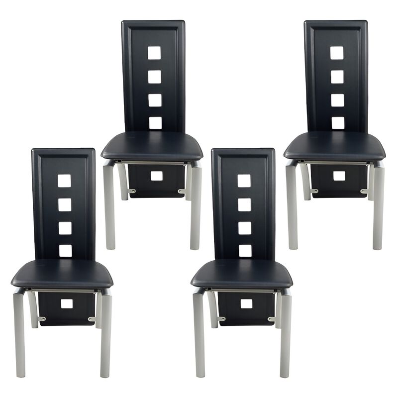 4pcs Long Backrest Dining Chairs Square Hollow Decorative Design for Elegant and Modern Dining Rooms