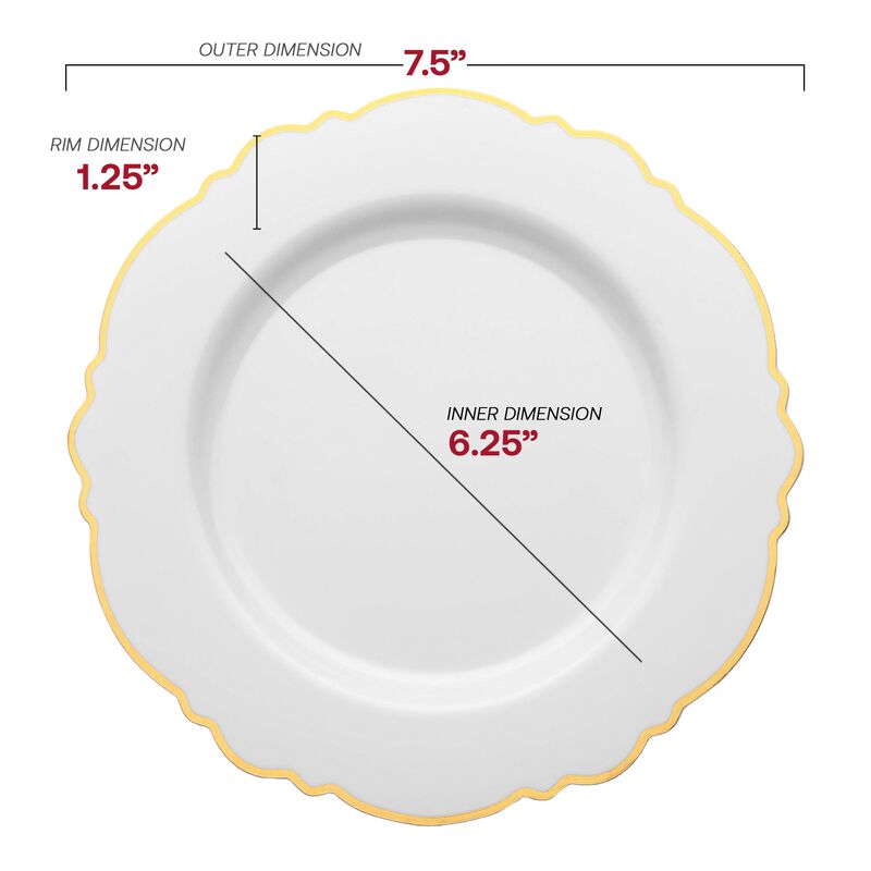 7.5" White with Gold Rim Round Blossom Plastic Salad Plates (120 Plates) image number 2