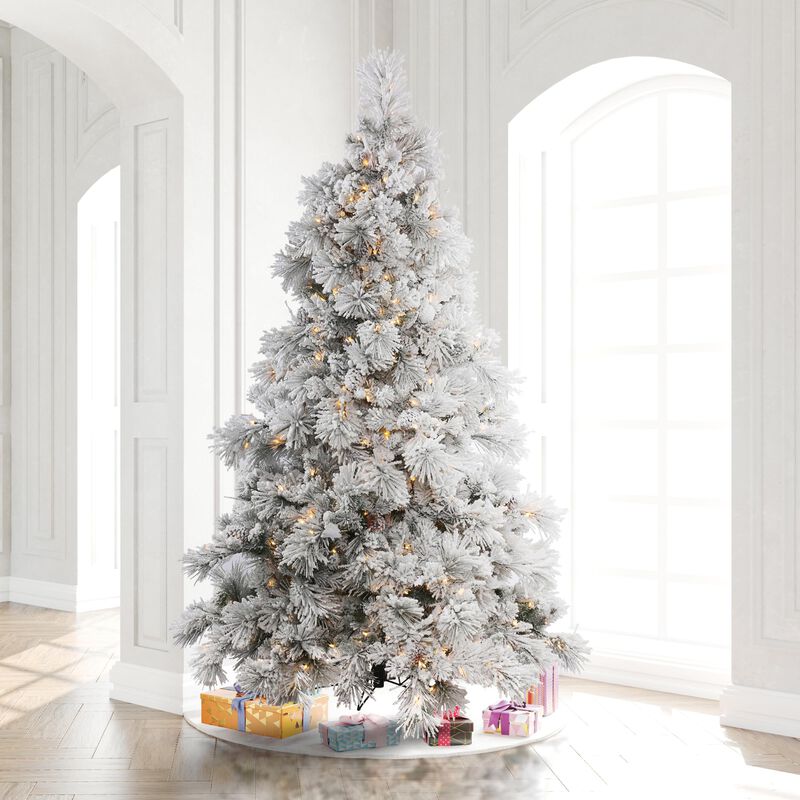 Vickerman 7.5' Flocked Alberta Artificial Christmas Tree, Pure White LED Lights - Snow Covered Faux Tree - Seasonal Indoor Home Decor - Reliable and Durable image number 4