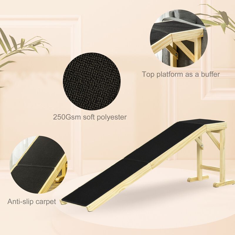 Natural/Black Pet Access: 74"L Wooden Ramp with Non-slip Carpet Top image number 5