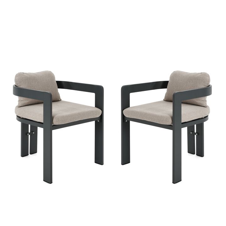 Set of 2 Patio Outdoor Aluminum Dining Chair With Cushion