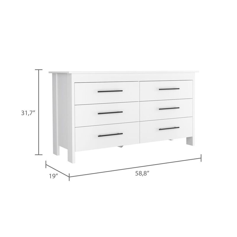 Paris 6 Drawer Double Dresser - White