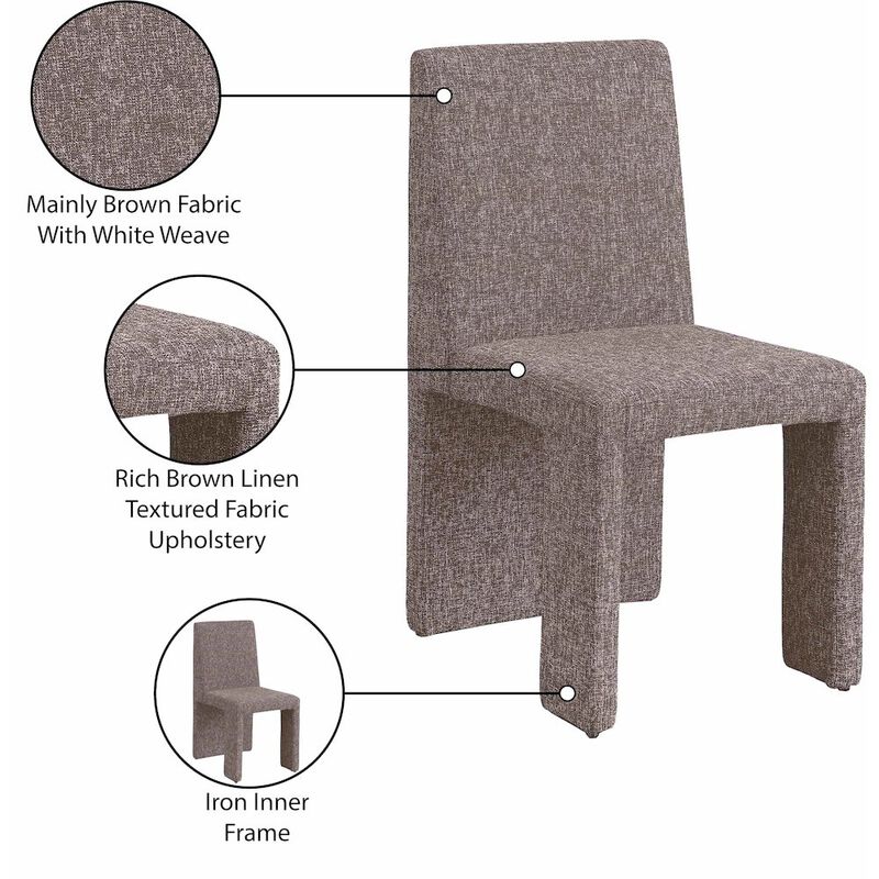 Meridian Furniture Benson Brown Linen Textured Fabric Dining Chair, Set of 2