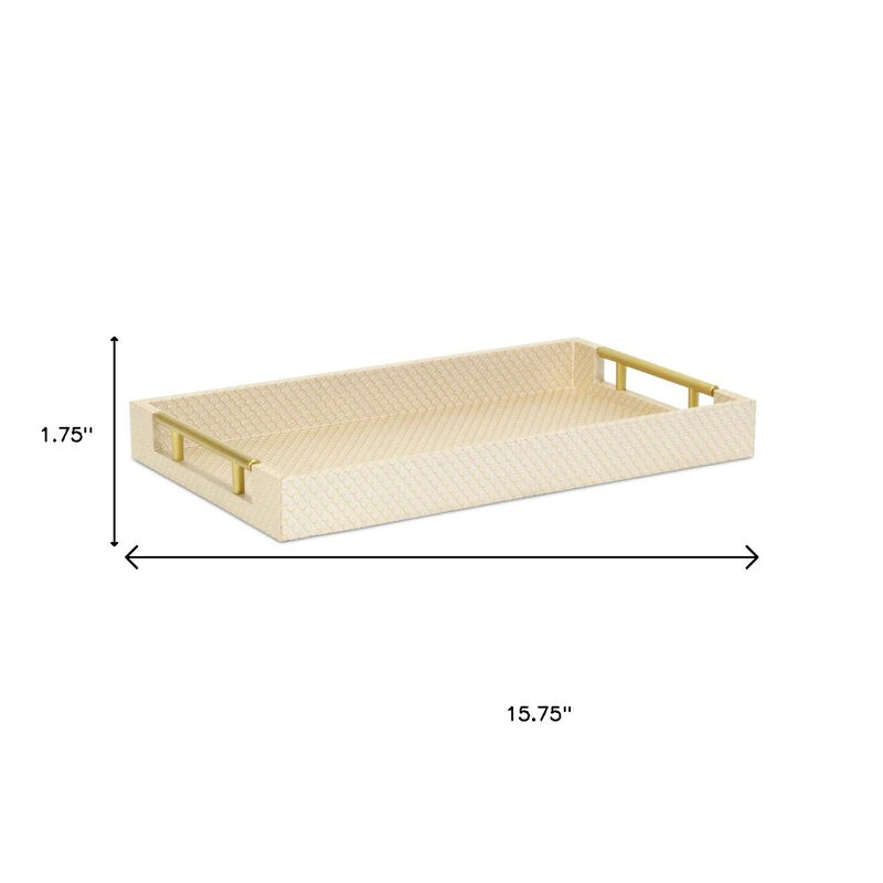 HomeRoots 16" Champagne And Gold Geometric Print Handmade Serving Tray With Handles image number 6