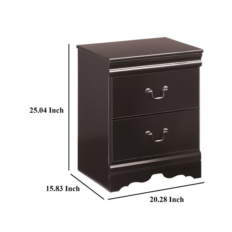 Yara Nightstand, Classic Black, 25 Inch, 2 Drawers, Pewter Handles