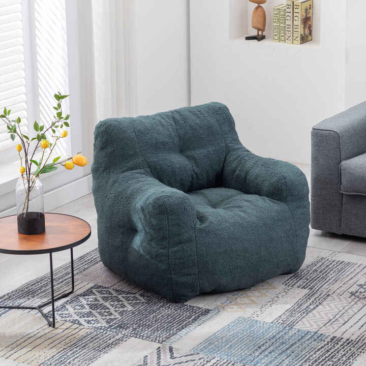 GOODSILO Soft Teddy Fabric Tufted Foam Bean Bag Chair with Ergonomic Backrest Design