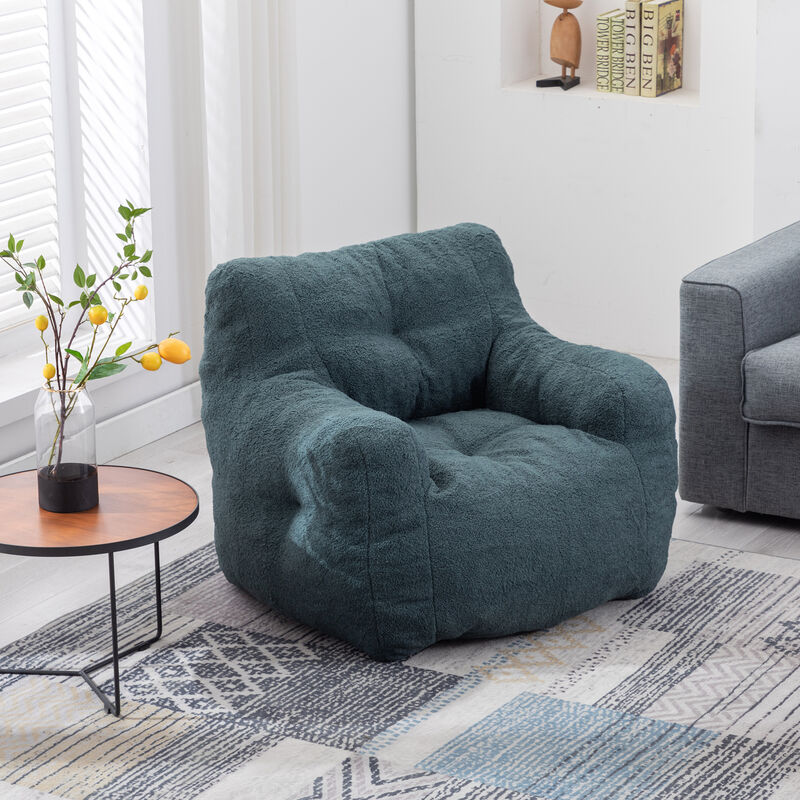 GOODSILO Soft Teddy Fabric Tufted Foam Bean Bag Chair with Ergonomic Backrest Design image number 1