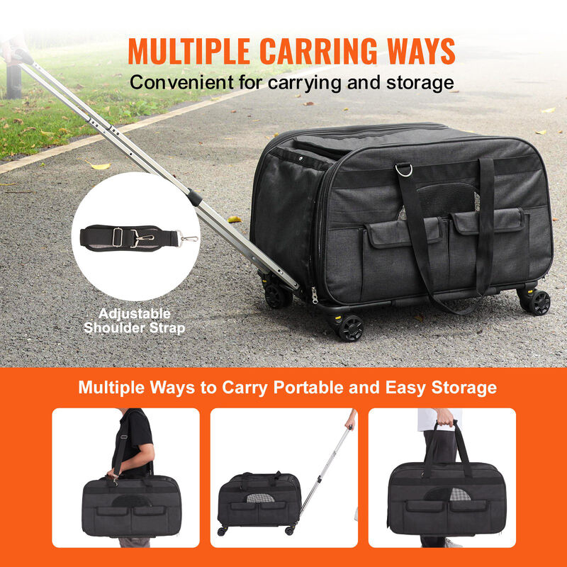 Rolling Pet Carrier with Wheels and Handle for Small Dogs or Cats Up to 35 lbs