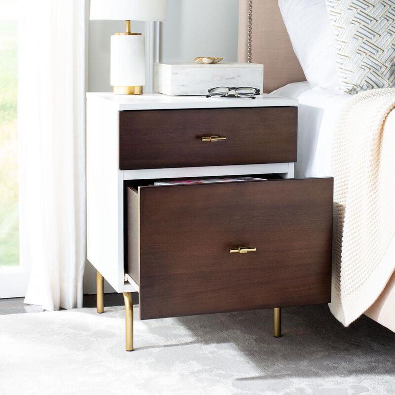 Safavieh Genevieve 2 Drawer Nightstand, White/Gold