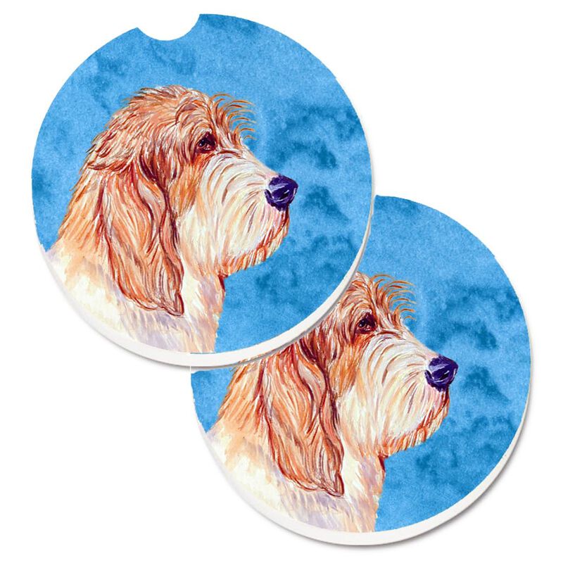 Caroline's Treasures Blue Petit Basset Griffon Vendeen Set of 2 Cup Holder Car Coasters LH9397BUCARC, 2.56, Multicolor image number 0