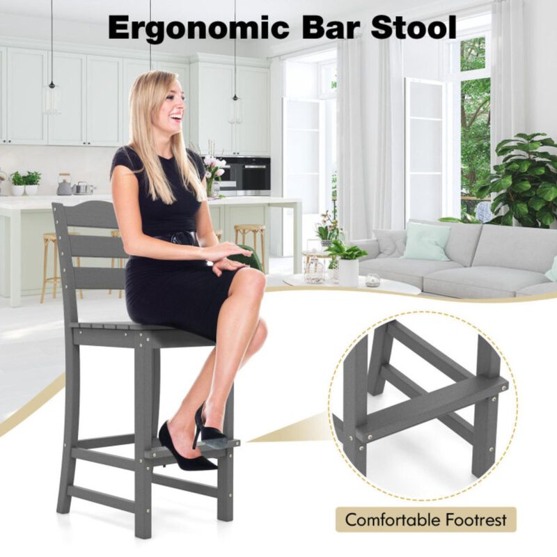 Hivvago 30 Inches Counter Height HDPE Bar Stool with Backrest and Footrest-Gray