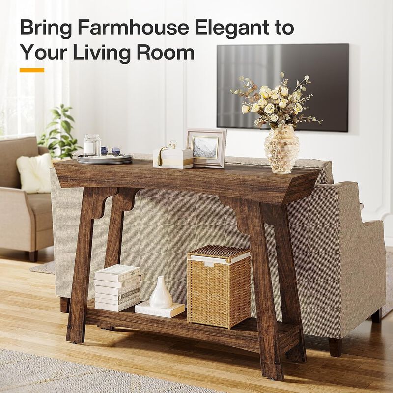 Tribesigns Farmhouse 2-Tier Wood Console Table with Storage Shelf image number 5
